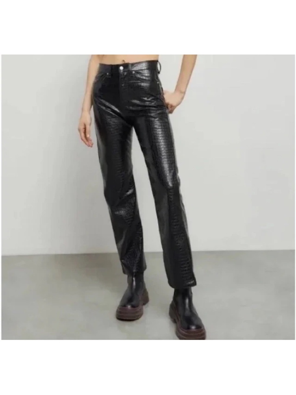 BDG Urban Outfitters Snake Python Print Embossed Black Faux Leather Pants 26